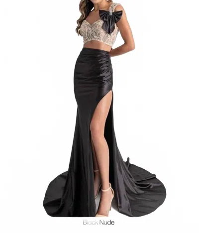 Rachel Allan One Shoulder Two-tone Gown In Black/nude In Multi