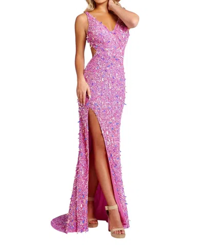Rachel Allan Open Back V-neck Prom Dress In Pink Multi