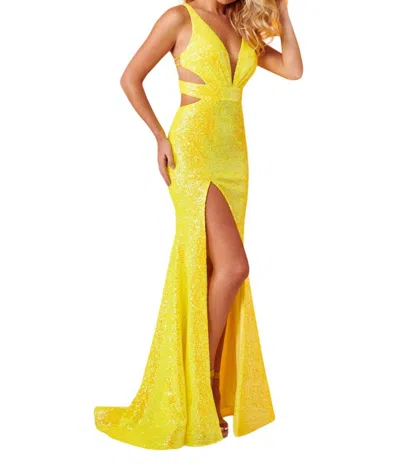 Rachel Allan Open Strappy Back Prom Dress In Yellow