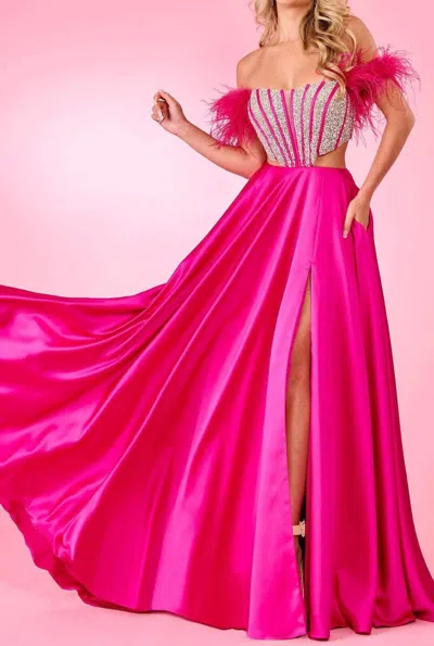 Rachel Allan Ornate Corset Cutout Prom Dress In Fuchsia Pink