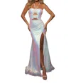 Rachel Allan Playful 3d Flower Prom Dress In White Iridescent In Metallic