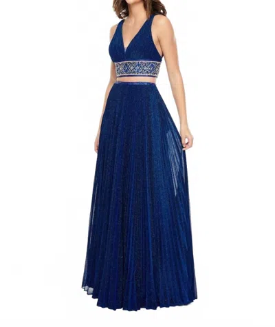 Rachel Allan Pleated Shimmer Woven Two-piece Prom Gown In Royal In Blue