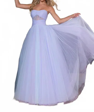 Rachel Allan Pleated Tulle Prom Dress In Powder Blue Lilac