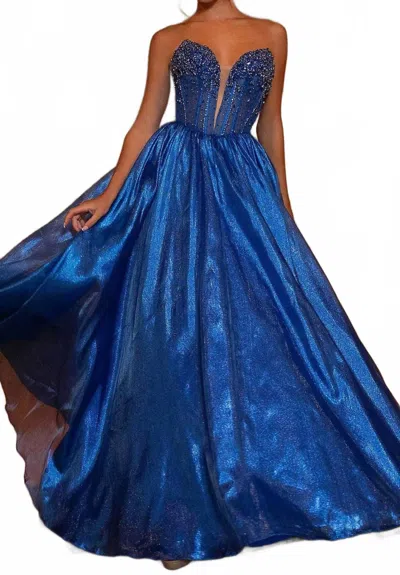 Rachel Allan Plunging V-neck Shimmer Ball Gown In Royal In Blue
