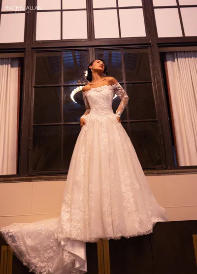 Rachel Allan Rb3224 A Line Bridal Long Gown Glitter Wedding Dress In Neutral