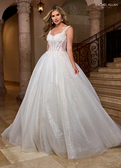 Rachel Allan Rb6165 Glitter Ball Gown Applique Beaded Wedding Dress In White