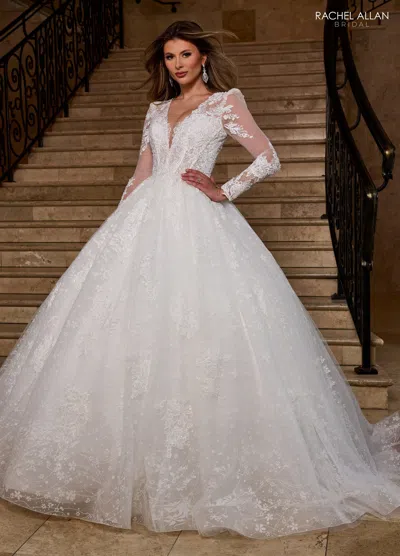 Rachel Allan Rb6172 Long Glitter Beaded Lace Wedding Dress In White