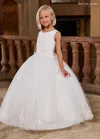 Rachel Allan Rb9169 Flower Girl Long Ball Gown 3d Floral Glitter Dress In White