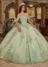 Rachel Allan Rq1132 Applique Quinceanera Long Ball Gown In Green