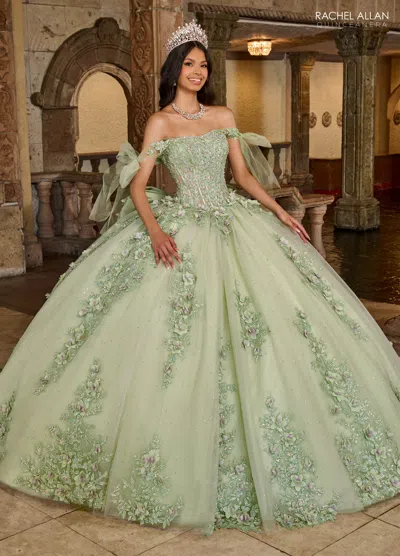 Rachel Allan Rq1132 Applique Quinceanera Long Ball Gown In Green