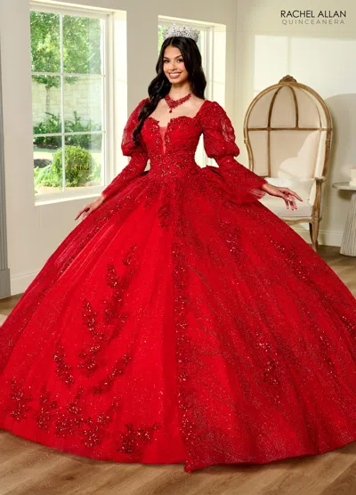 Rachel Allan Rq1135 Quinceanera Applique Long Ball Gown In Red