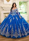 Rachel Allan Rq1137 Quinceanera Detachable Long Sleeve Ruffle Long Ball Gown In Blue