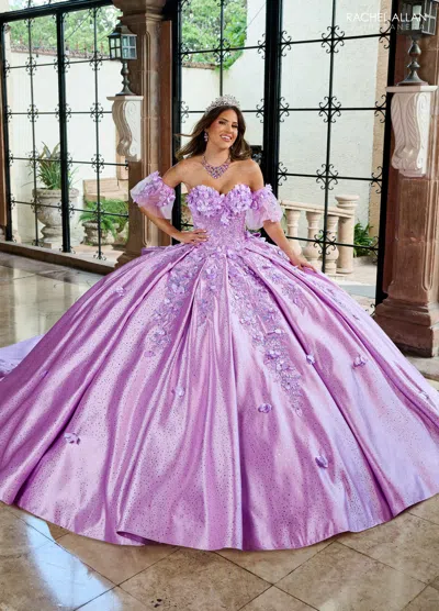 Rachel Allan Rq1157 Sweet 16 Long Floral Beaded Quinceanera Dress In Purple