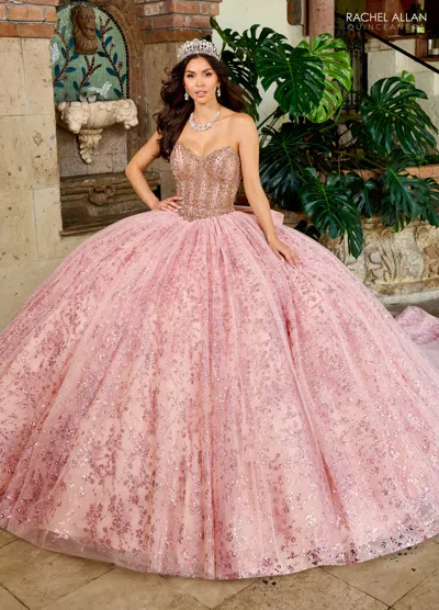 Rachel Allan Rq1160 Long Beaded Glitter Sweet 16 Quinceanera Dress In Pink