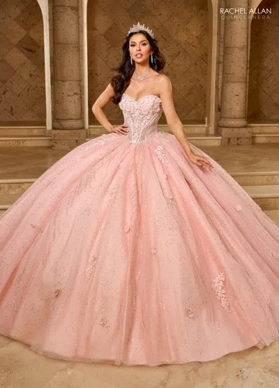 Rachel Allan Rq1162 Long Ball Gown Glitter Overskit Quinceanera Dress In Pink