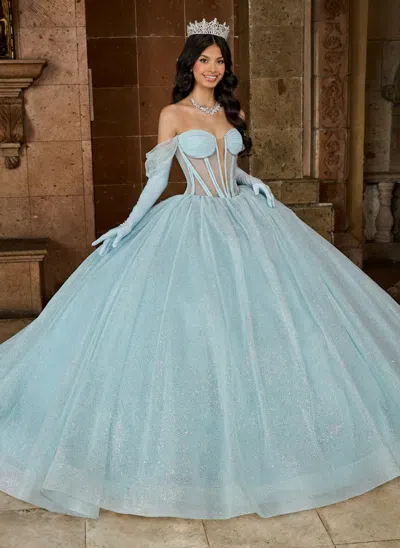 Rachel Allan Rq2183 Quinceanera Glitter Long Ball Gown In Blue