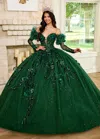 Rachel Allan Rq2184 Long Quinceanera Detachable Sleeve Ball Gown In Green