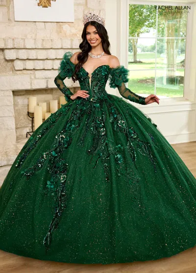 Rachel Allan Rq2184 Long Quinceanera Detachable Sleeve Ball Gown In Green