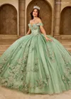 Rachel Allan Rq2210 Long Glitter Ball Gown Lace Quinceanera Dress In Green