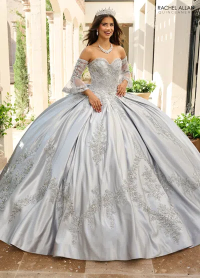 Rachel Allan Rq2217 Beaded Ball Gown Long Quinceanera Dress In Silver