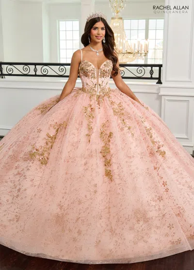 Rachel Allan Rq2221 Ball Gown Long Glitter Quinceanera Dress In Pink
