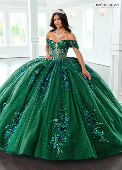 Rachel Allan Rq2224 Long Ball Gown Sequin Quinceanera Dress In Green