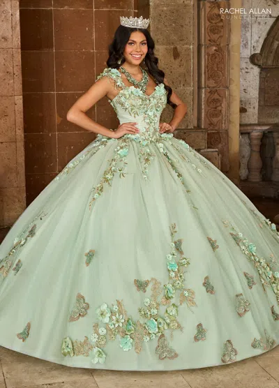 Rachel Allan Rq3125 Ombre Quinceanera Floral Applique Ball Gown In Green