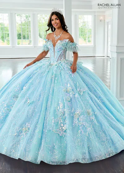 Rachel Allan Rq3149 Long Ball Gown Beaded Quinceanera Dress In Blue