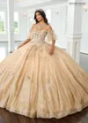 Rachel Allan Rq3150 Long Glitter Sweet 16 Floral Quinceanera Dress In Gold