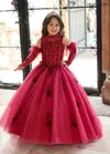 Rachel Allan Rq4042 Detachable Sleeve Flower Girl Dress In Burgundy