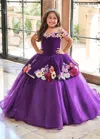 Rachel Allan Rq4044 Floral Applique Flower Girl Dress In Purple