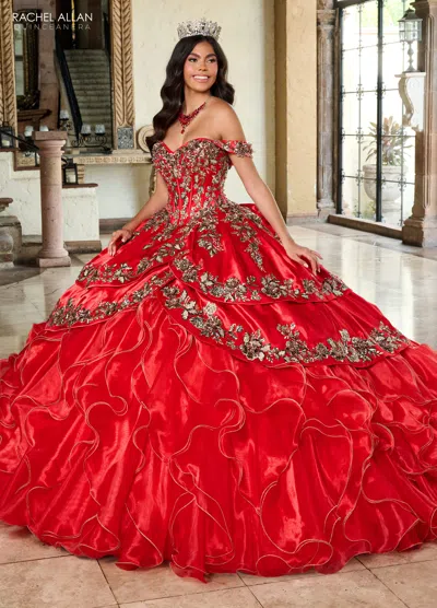 Rachel Allan Rq5001 Long Quinceanera Ruffle Ball Gown In Red