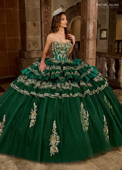 Rachel Allan Rq5003 Long Quinceanera Applique Ball Gown In Green