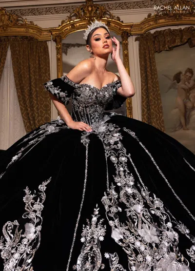 Rachel Allan Rq5011 Long Sweet 16 Velvet Quinceanera Dress In Black