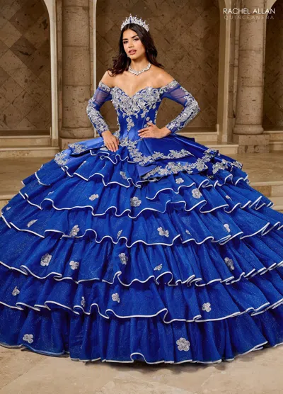 Rachel Allan Rq5012 Long Ball Gown Ruffle Quinceanera Dress In Blue