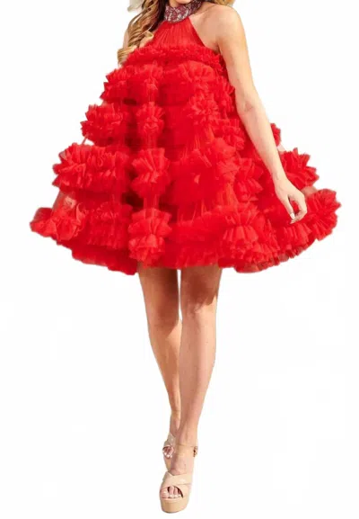 Rachel Allan Ruffle Tulle Party Dress In Red