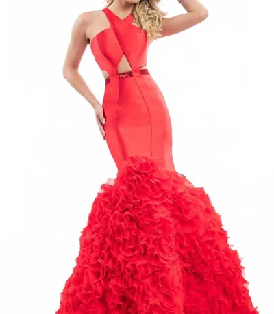 Rachel Allan Ruffled Hem Mermaid Gown In Red