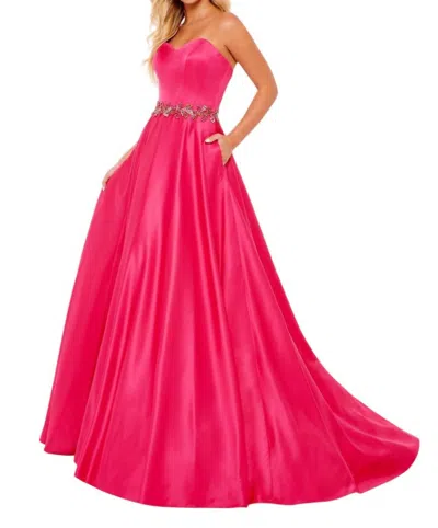 Rachel Allan Satin Ball Gown In Fuchsia In Pink