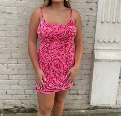 Rachel Allan Scoopneck Mini Dress In Fuchsia Pink In Multi