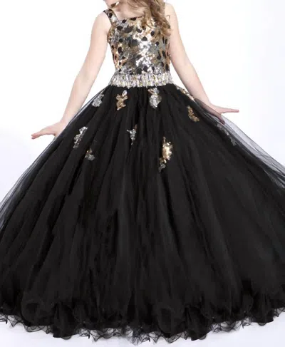 Rachel Allan Kids' Sequin Bodice Tulle Ball Gown In Black/gold