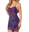 Rachel Allan Sequin Criss Cross Back Short Dress In Purple In Purple