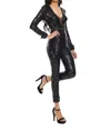 Rachel Allan Sequined Plunging Tuxedo Jumpsuit In Black In Black