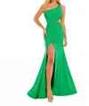 Rachel Allan Side Cut Out One Shoulder Prom Dress In Emerald In Green