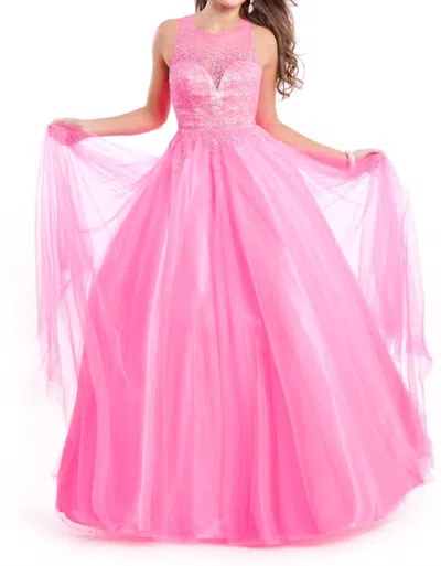Rachel Allan Sleeveless Open Back Ballgown In Neon Pink