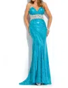 Rachel Allan Spaghetti Strap With Crystal Beading Prom Gown In Turquoise In Blue