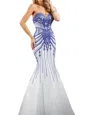 Rachel Allan Strapless Beaded Taffeta Prom Gown In White/royal In Multi