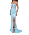 Rachel Allan Strapless Curve-enhancing Corset Prom Dress In Light Blue In Blue