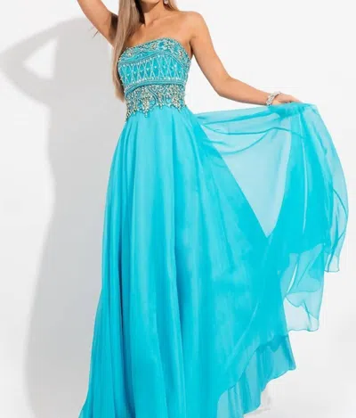 Rachel Allan Strapless Embellished Chiffon Gown In Aqua In Blue
