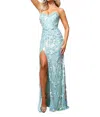 Rachel Allan Strapless Figure-hugging Silhouette Prom Dress In Mint Iridescent In Blue