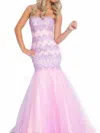 RACHEL ALLAN STRAPLESS FIT AND FLARE GOWN IN PINK/LILAC